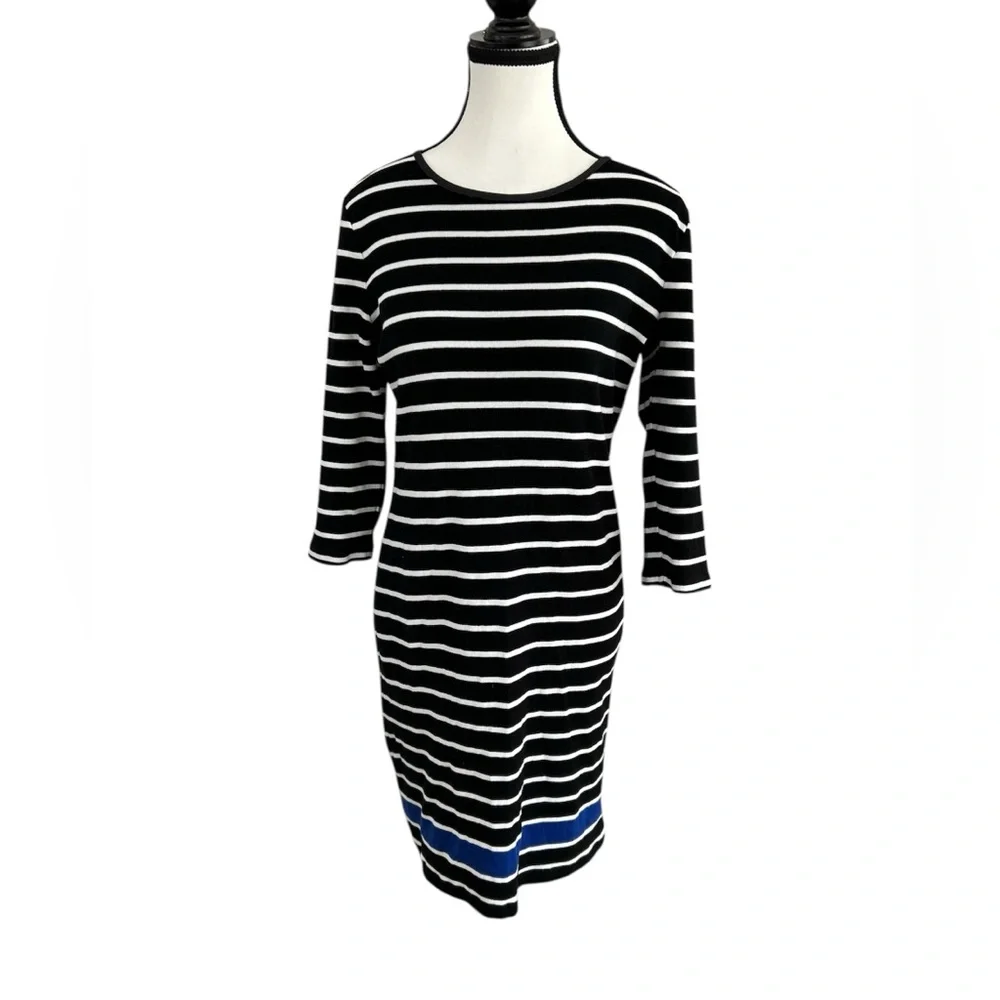 Ralph Lauren Black and White Sheath Dress 3/4 Sleeve Crew Neck